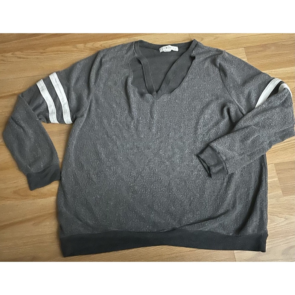 Women's Gray V-Neck Pullover Sweatshirt Size 1X Featuring Athletic Style Sleeves
